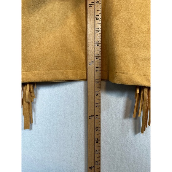Fringe Sueded-Feel Mini Skirt Mustard Yellow Lucky & Blessed Women's Size M NWT - Picture 4 of 6
